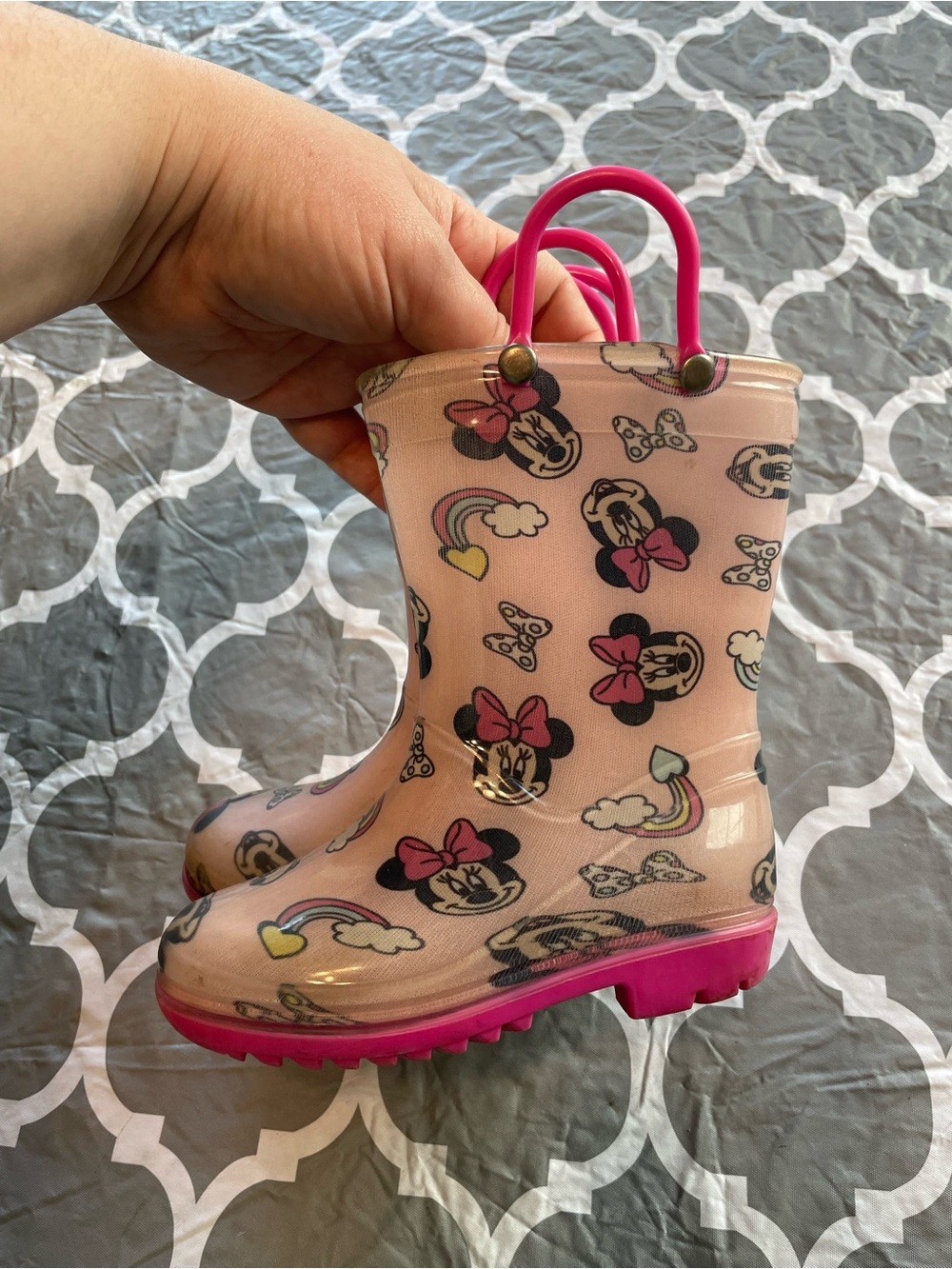 Adorable Minnie Mouse Pink Toddler Rain Boots rainbows waterproof fun Disney